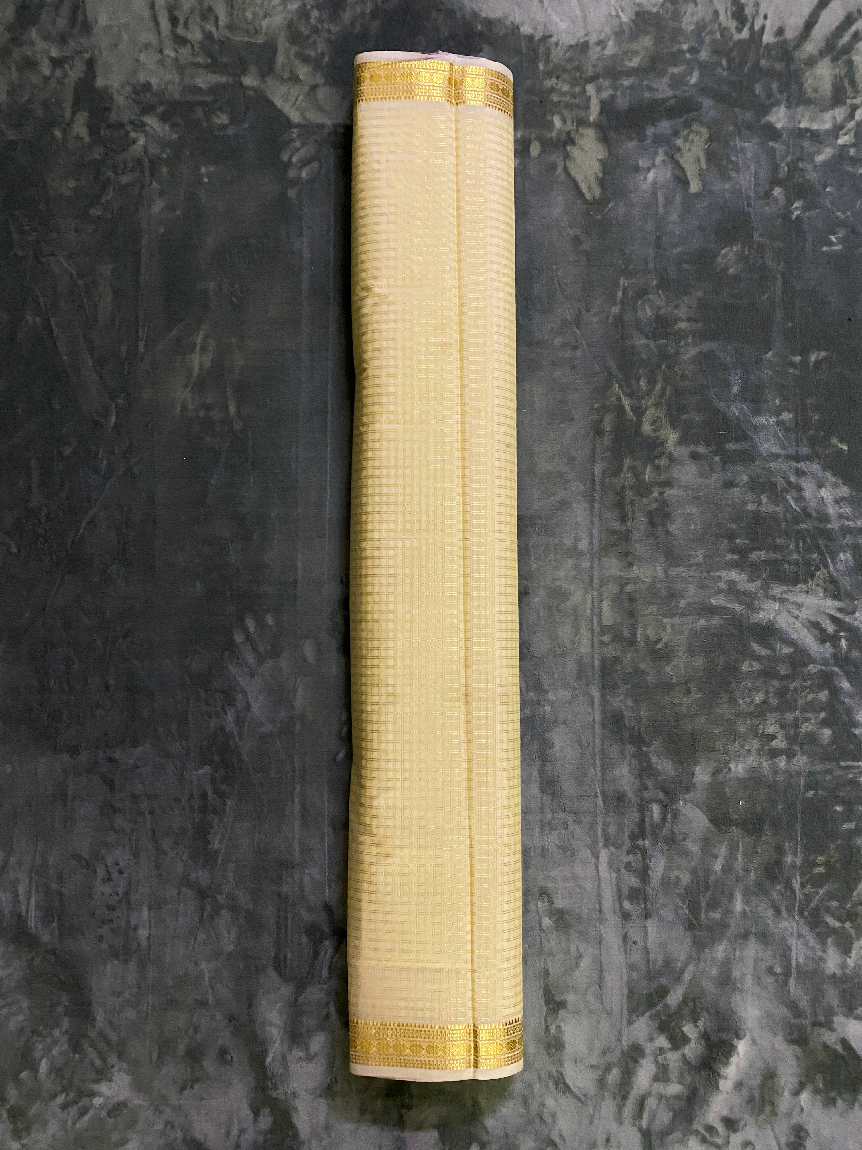 Exquisite Pure Bengaluru Silk Crepe Saree with Rudrakshi Golden Zari Border | Checks Patterns