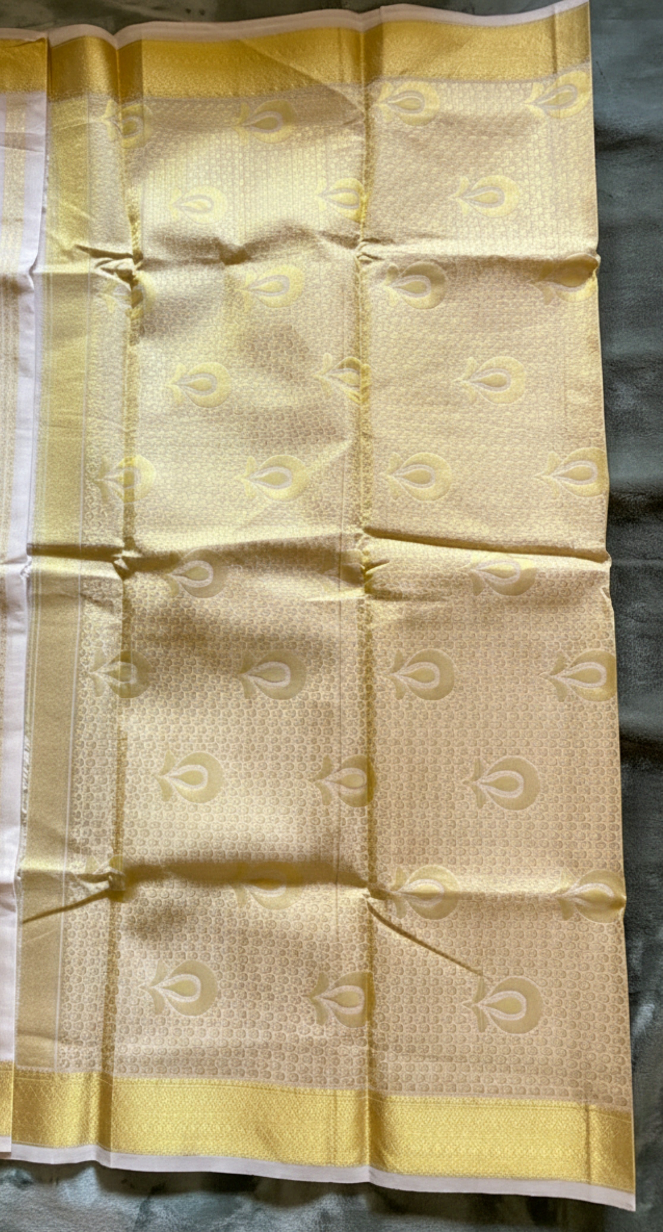 Exquisite Pure Bengaluru Silk Crepe Saree: Rich Pallu Intricate Motifs.