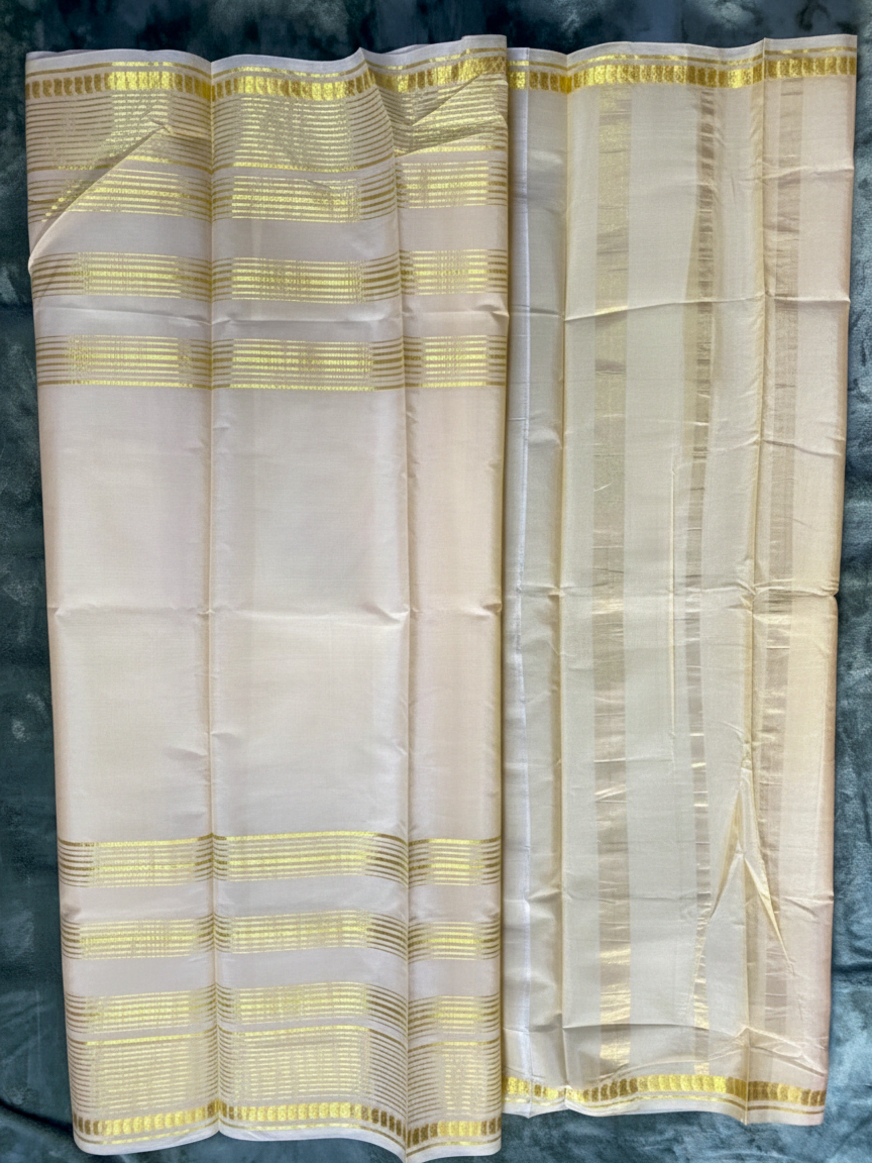 Exquisite Pure Bengaluru Silk Crepe Saree with Gold Zari Stripes