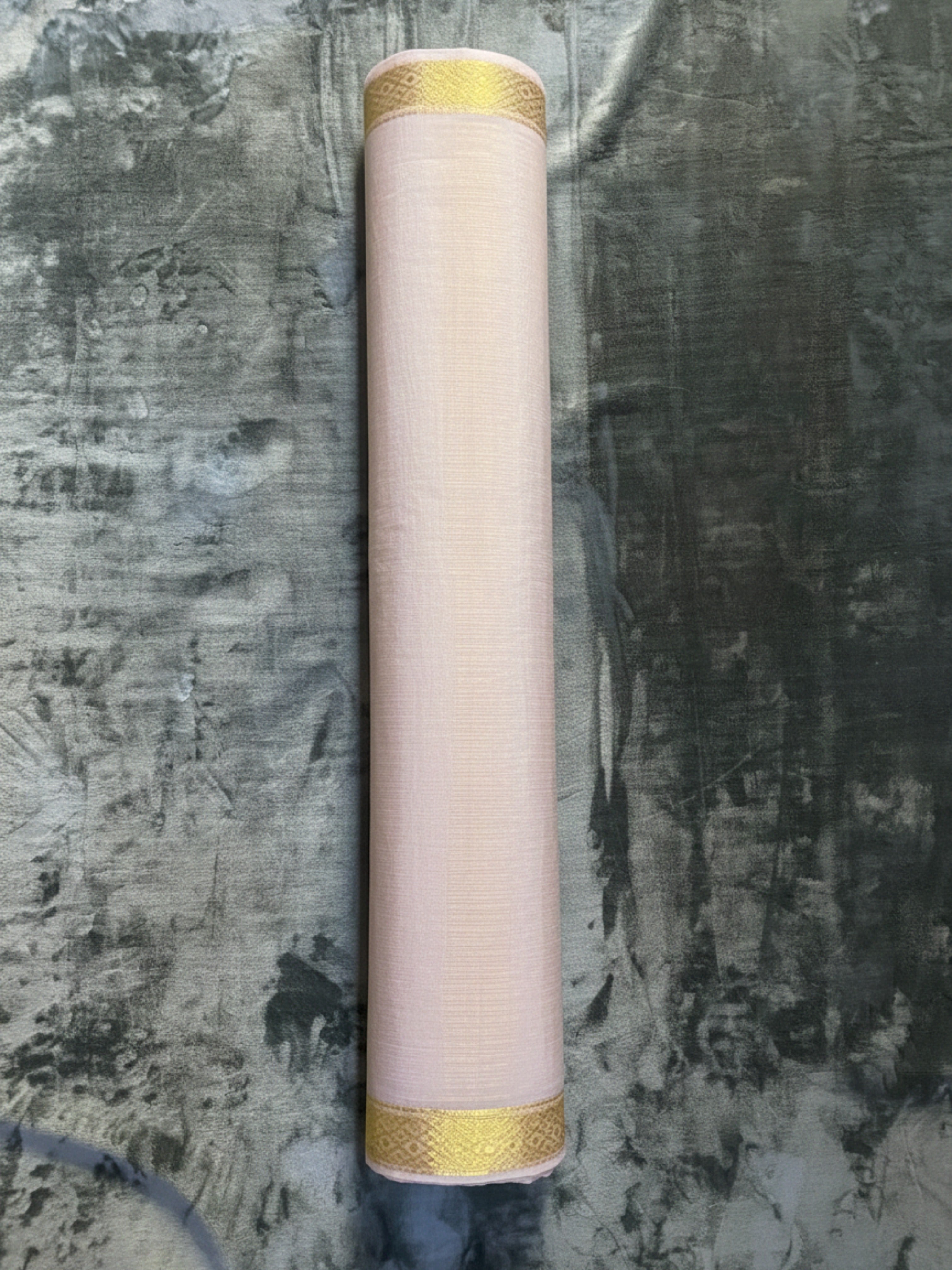 Exquisite Pure Bengaluru Silk Crepe Saree with Golden Zari Border | All Ova Stripes