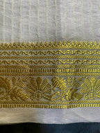 Exquisite Pure Bengaluru Silk Crepe Saree with Golden Zari Border | Zari Dots | Rich Pallu